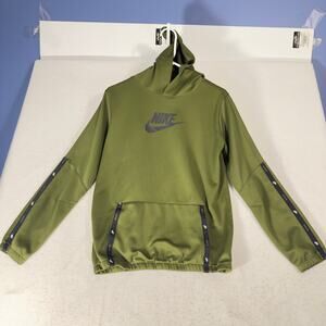 Nike Hoodie Boys XL Olive Green Kangaroo Pouch Pullover Black Swoosh Logo